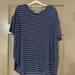 Time and Tru Navy and Cream Striped Top